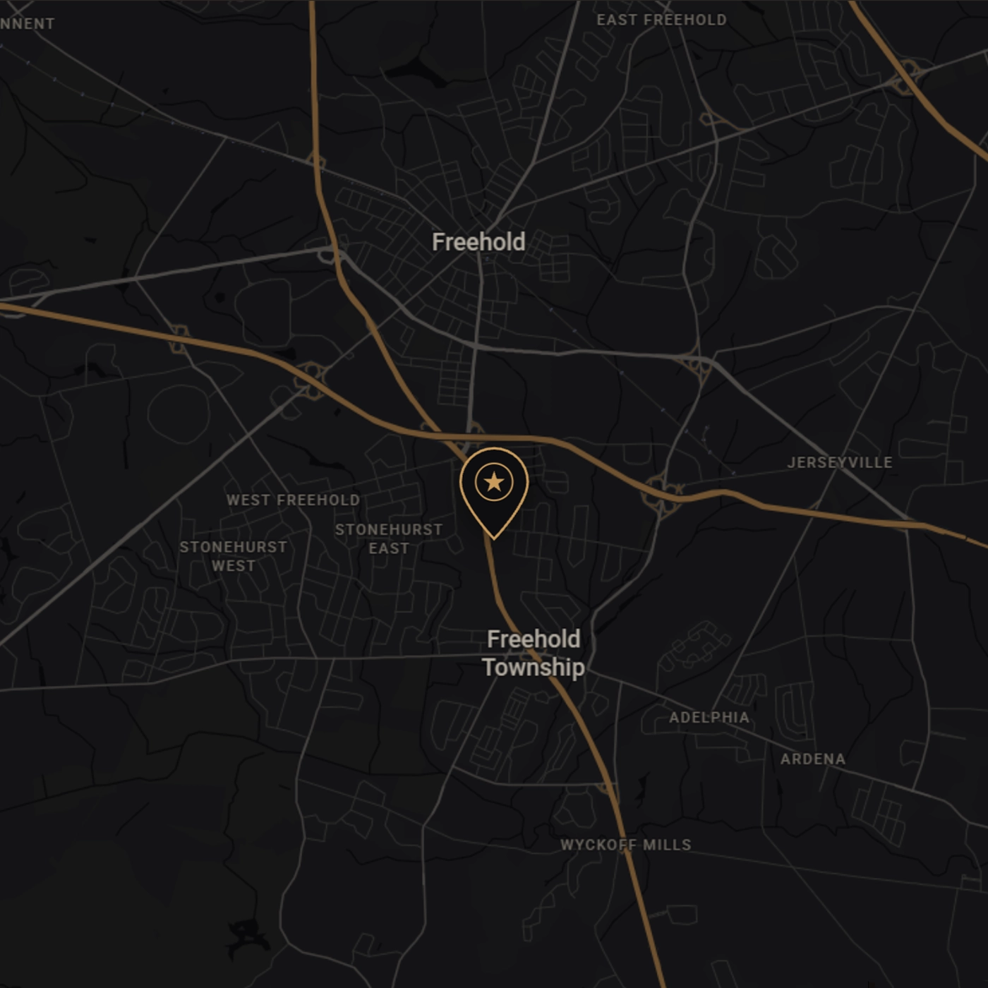 Map showing Freehold Distilling Company at 3475 Route 9, Freehold, NJ